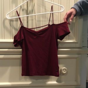 AE Cold Shoulder Maroon Top